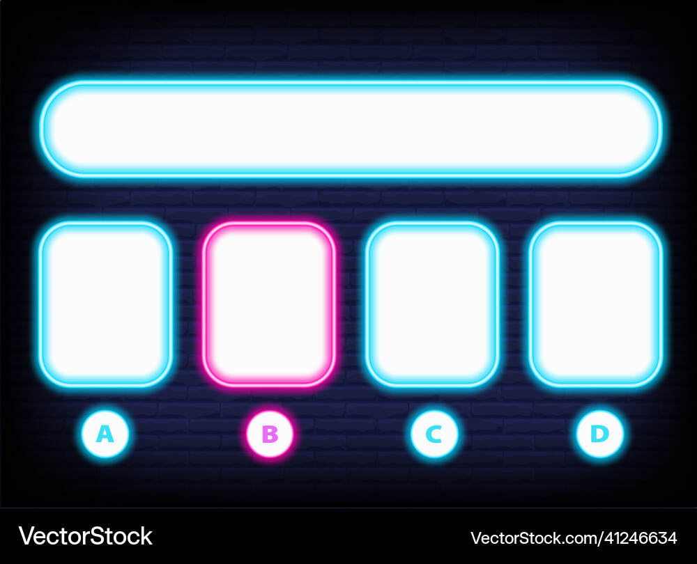 Neon quiz game template four options answers Neon quiz game template four options answers vector image