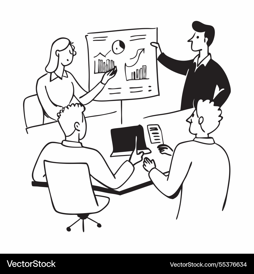 Team meeting with presentation slides concept Vector Image