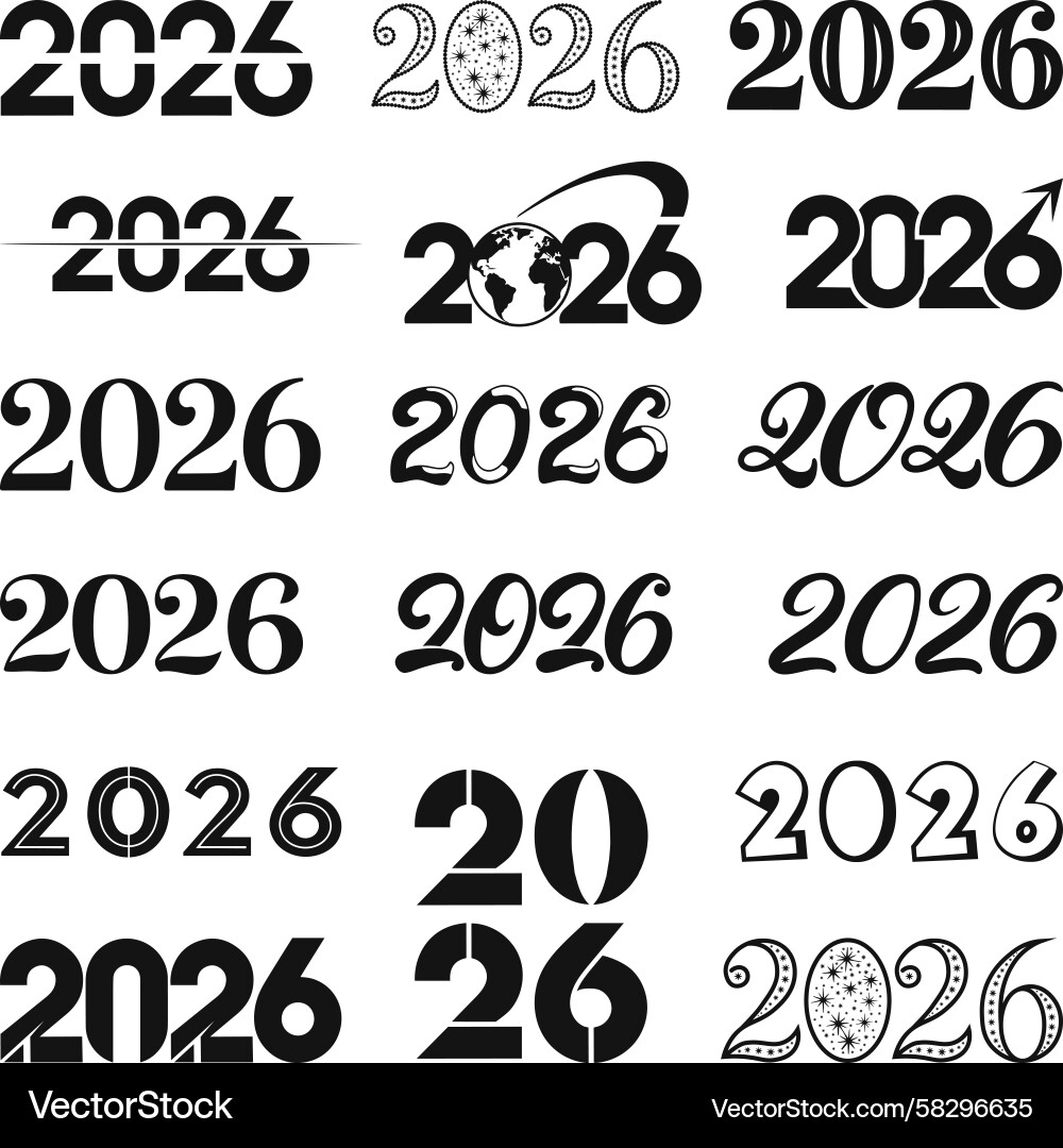 2026 New Year Number Text Set Vector Image