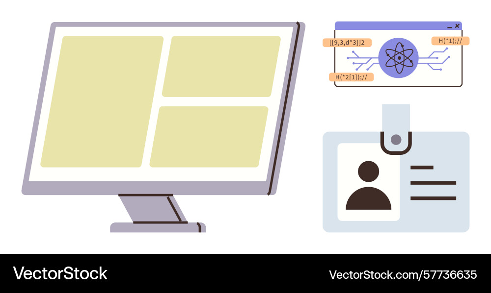 Digital workspace featuring monitor flowchart vector image