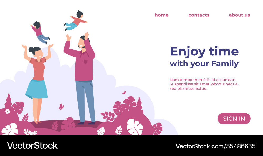 Enjoy time with family landing page website vector image