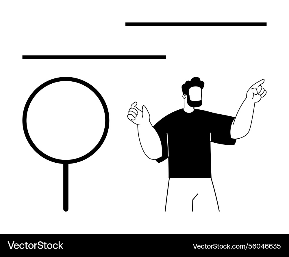 Man explaining concept with magnifying glass Man explaining concept with magnifying glass Vector Image
