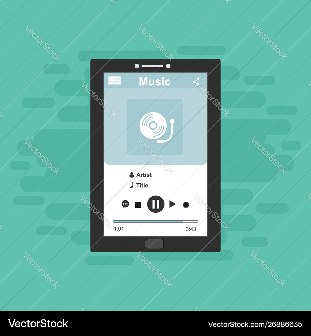 Media player application app template with flat Media player application app template with flat vector image