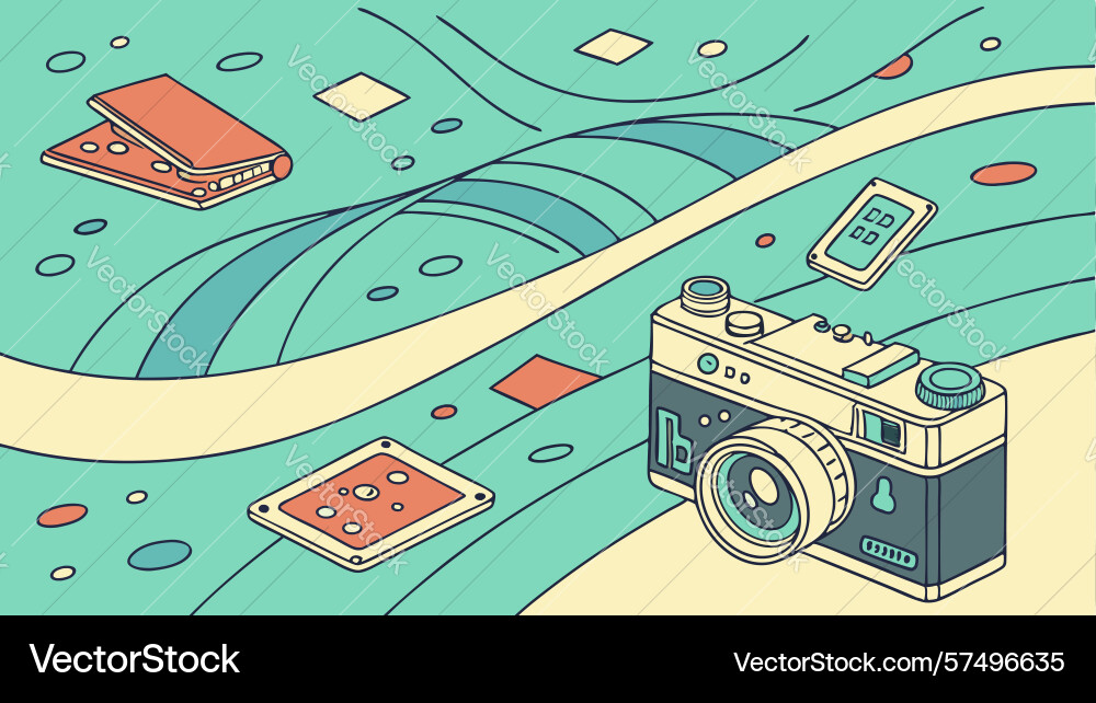 Vintage camera and retro objects on desktop vector image