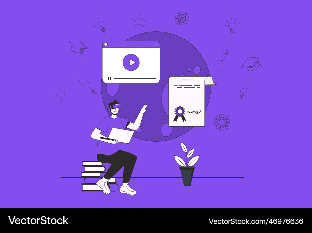 Immersive learning web concept with character Immersive learning web concept with character vector image