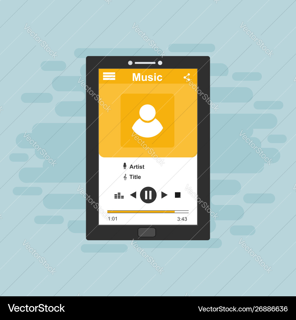 Media player application app template with flat vector image