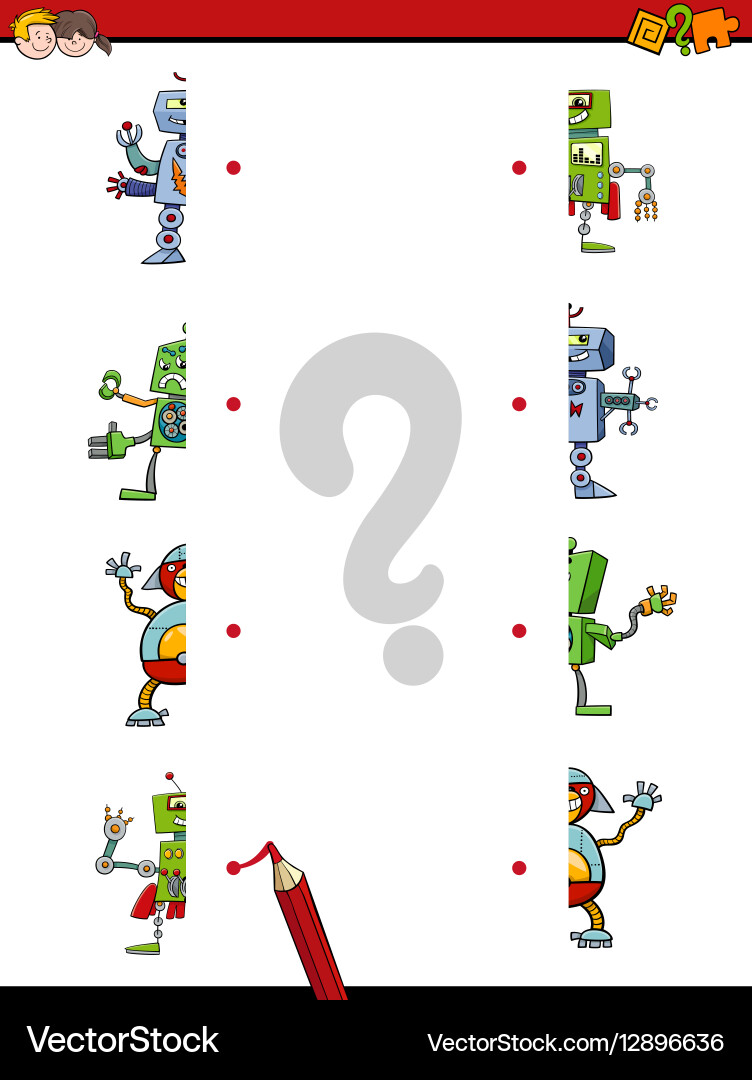 Robot Matching Puzzle - Connect the Pairs vector image