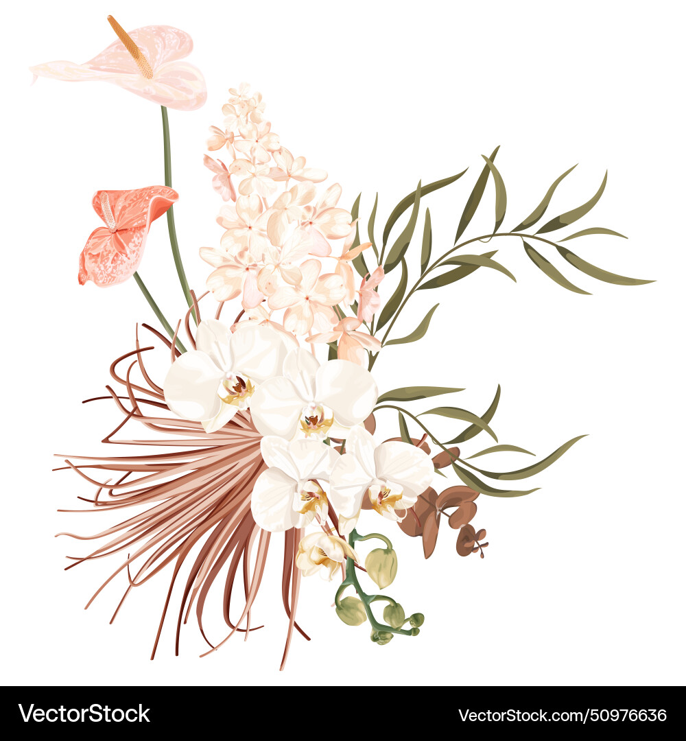 Tropical boho bohemian bouquet with pink Vector Image