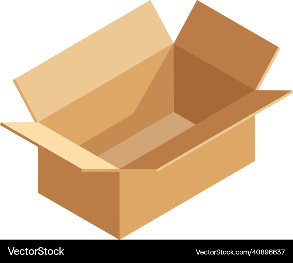 Empty cardboard box open cargo package moving vector image