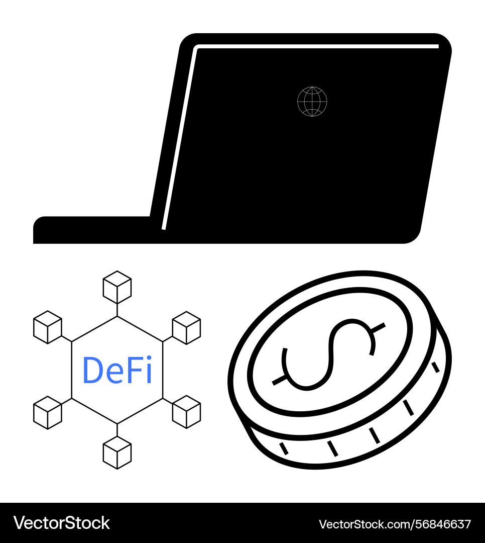 Laptop with defi blockchain network and coin Laptop with defi blockchain network and coin vector image