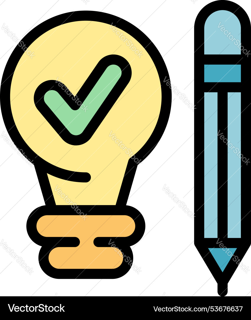 Light bulb with check mark and pencil representing Light bulb with check mark and pencil representing Vector Image