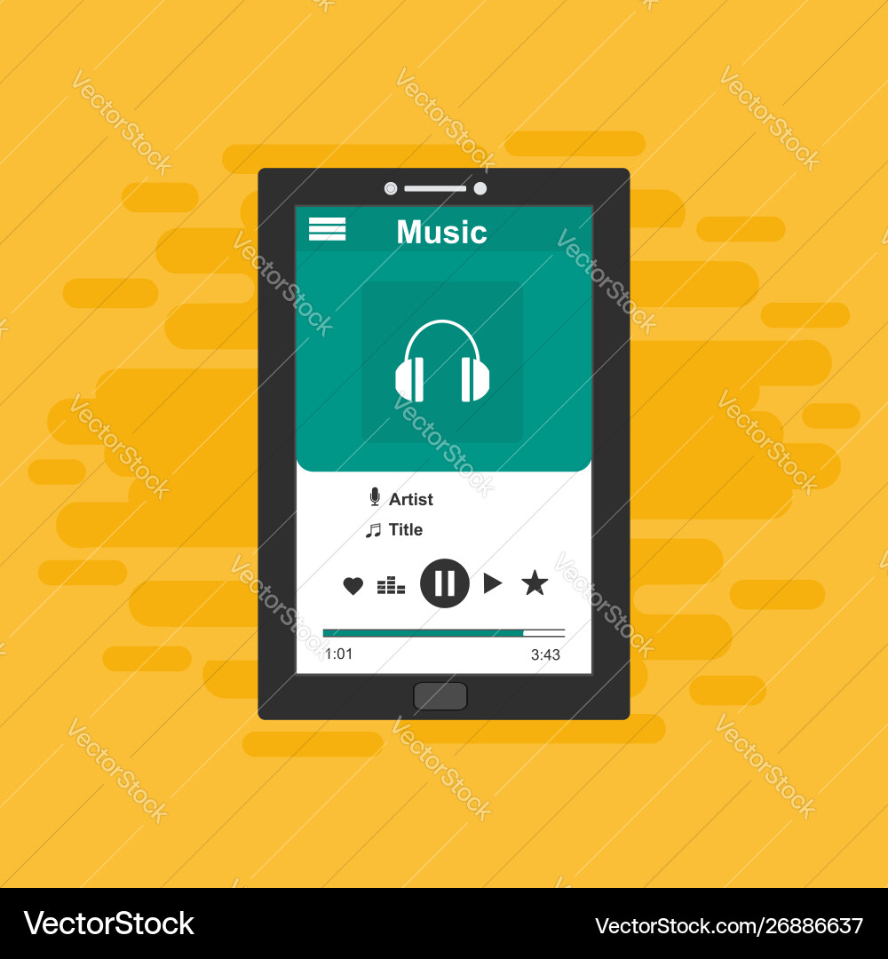 Media player application app template with flat Media player application app template with flat Vector Image