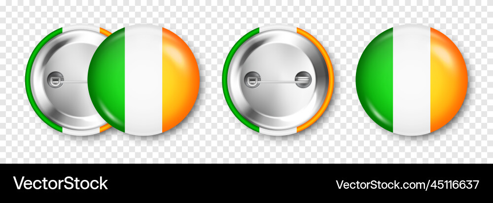 Realistic button badge with printed irish flag Realistic button badge with printed irish flag vector image