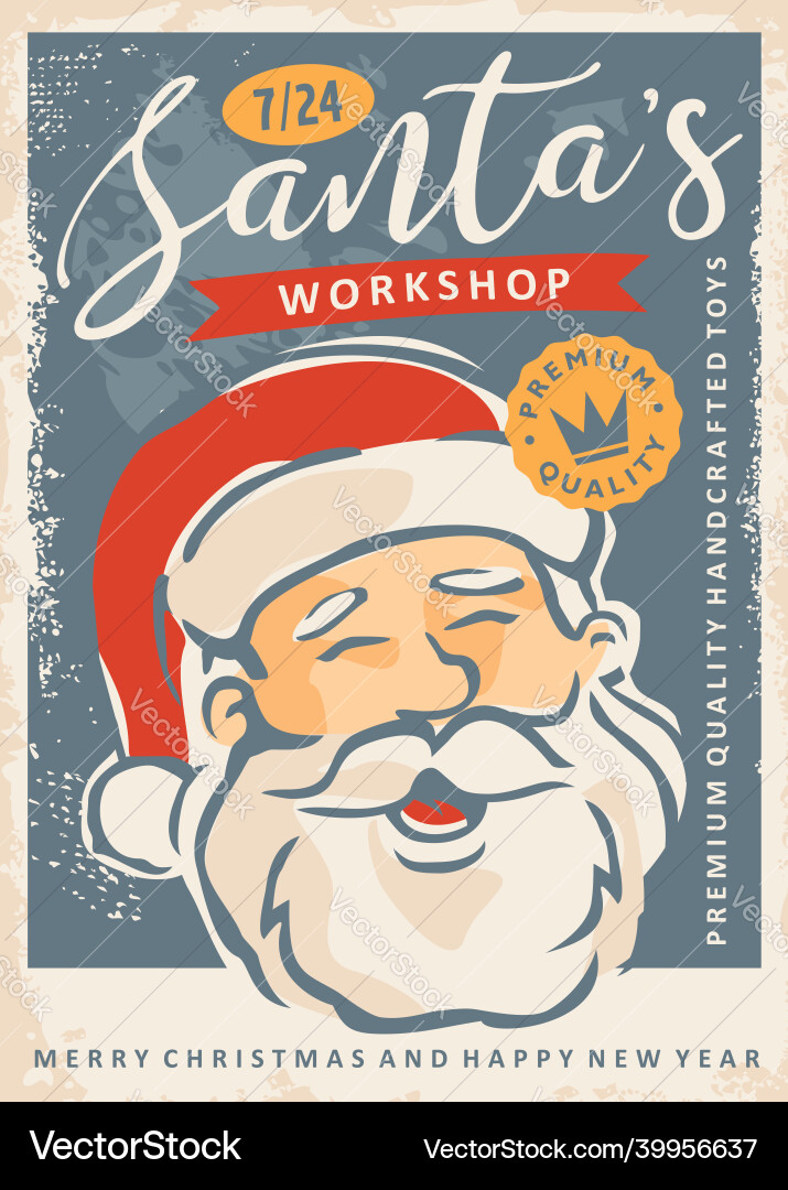 Santa workshop retro poster design Santa workshop retro poster design vector image