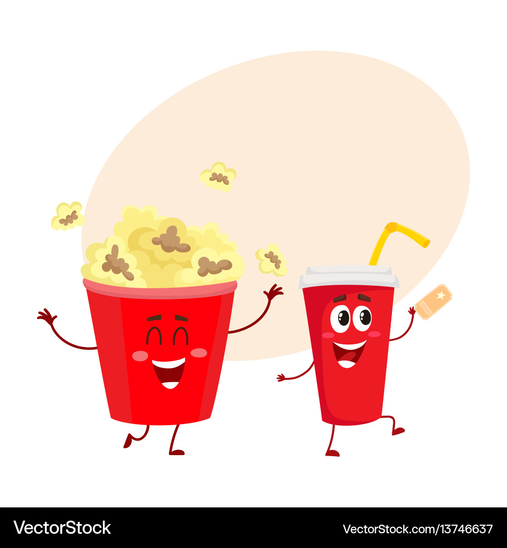 Smiling Popcorn & Soda Characters vector image