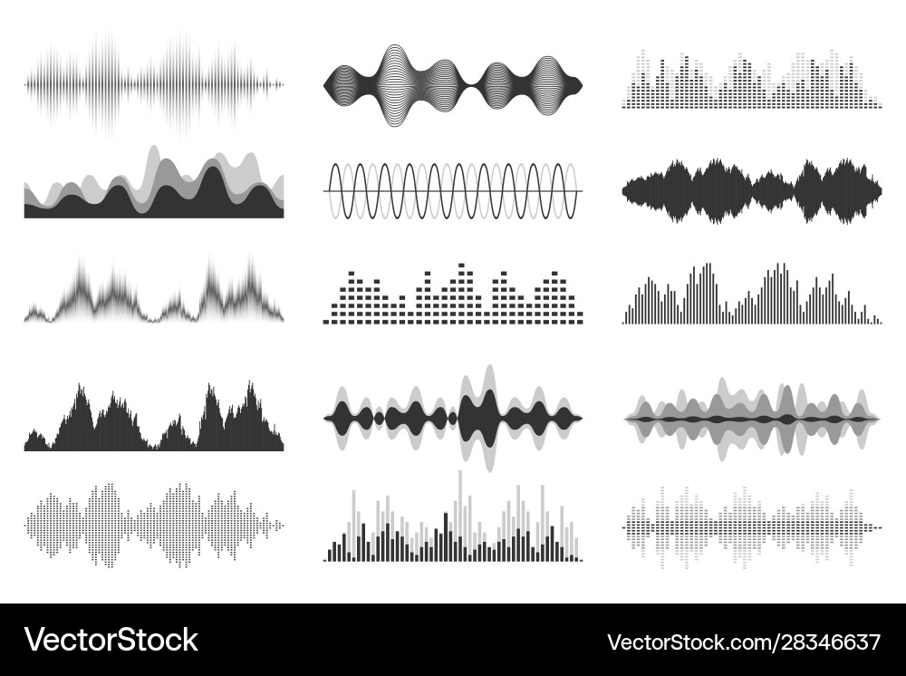 Sound waves collection analog and digital audio Sound waves collection analog and digital audio vector image