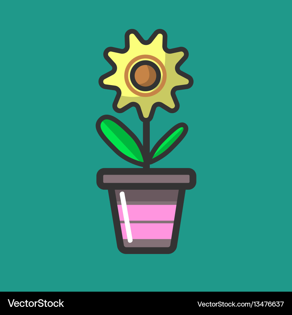 Yellow flower with green leaves in special pot Yellow flower with green leaves in special pot vector image