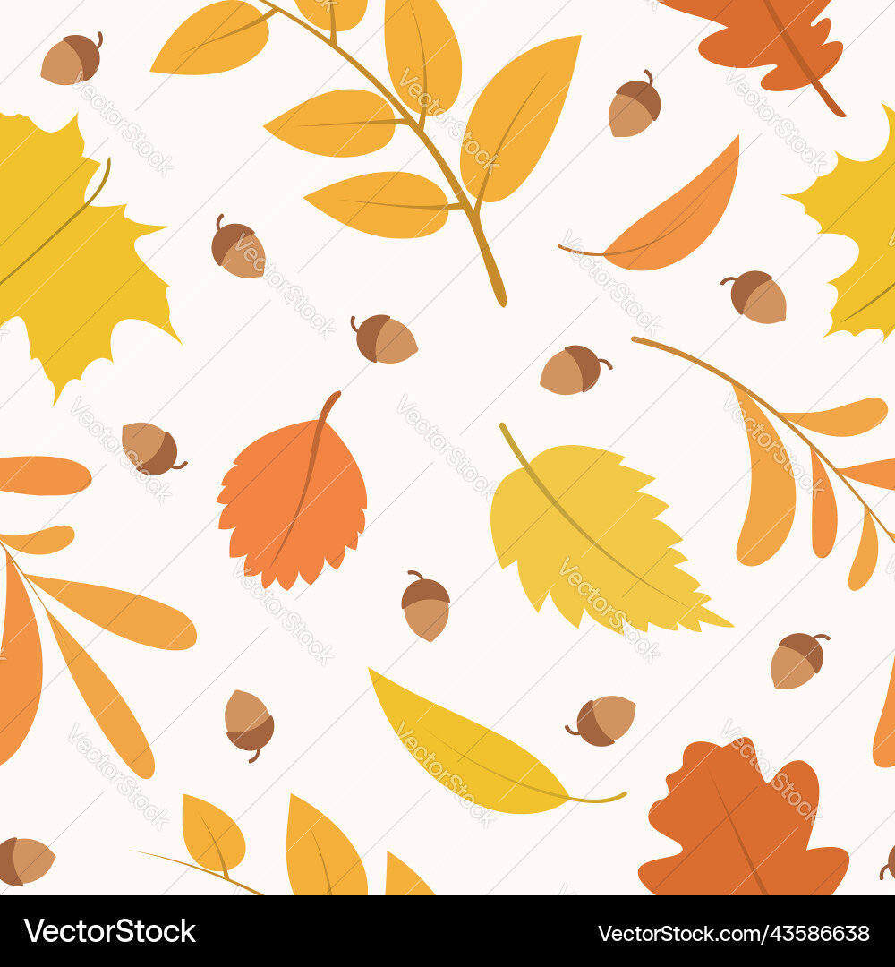 Autumn seamless pattern with leaves and acorns Autumn seamless pattern with leaves and acorns vector image