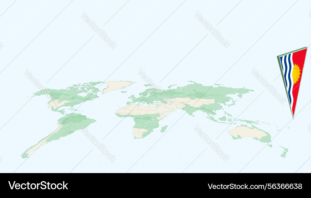 Highlighted kiribati on global map with 3d flag vector image