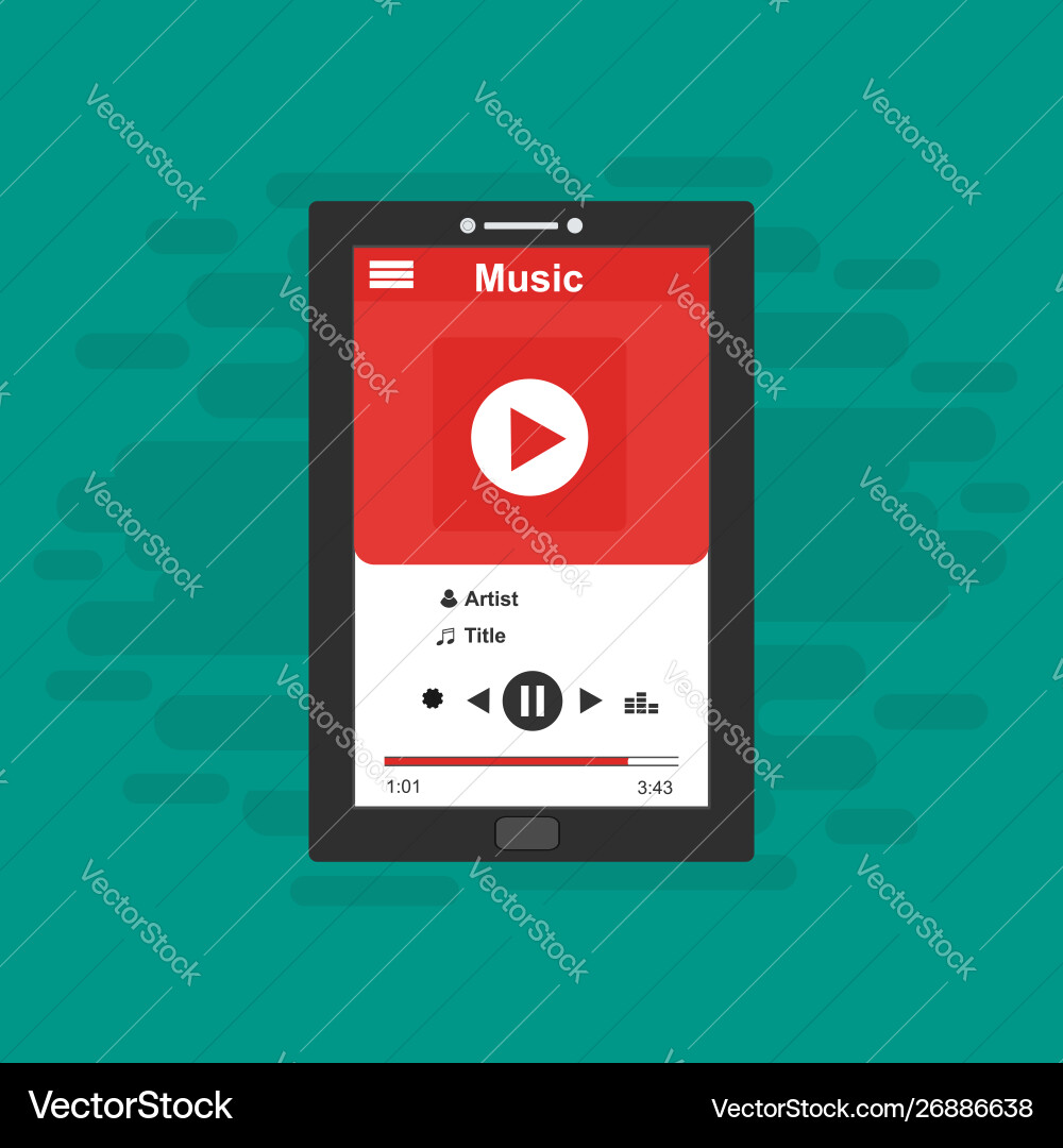 Media player application app template with flat Media player application app template with flat vector image