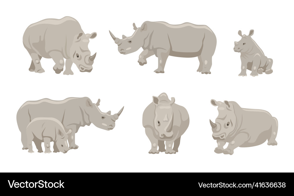 Rhinoceros mit jungem Tierkarikaturset Rhinoceros mit jungem Tierkarikaturset vektorbild