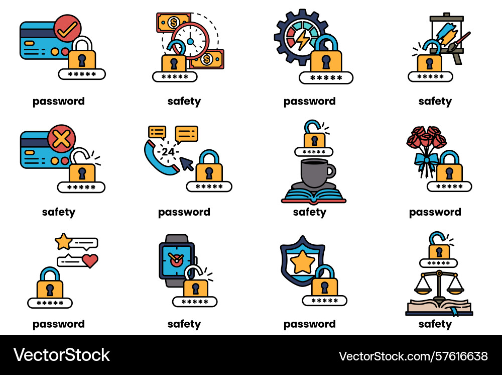 Set of password keys and stuff in line art Set of password keys and stuff in line art vector image