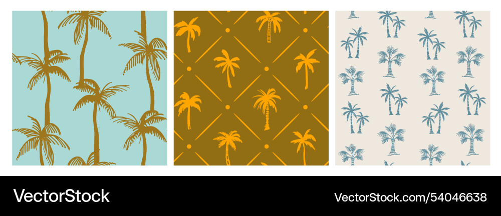 Set of tropical palm tree patterns in three Set of tropical palm tree patterns in three vector image