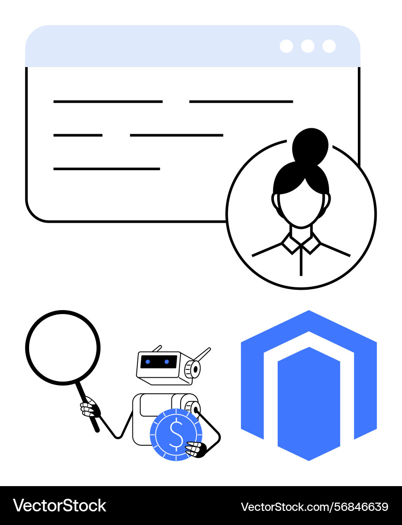 Ai robot analyzing data user profile blue shield Ai robot analyzing data user profile blue shield vector image