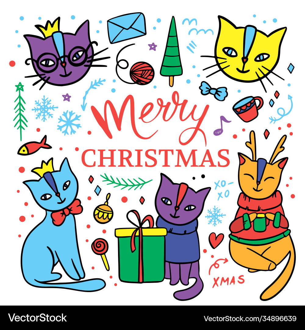 Cute cat merry christmas children sketch Cute cat merry christmas children sketch vector image