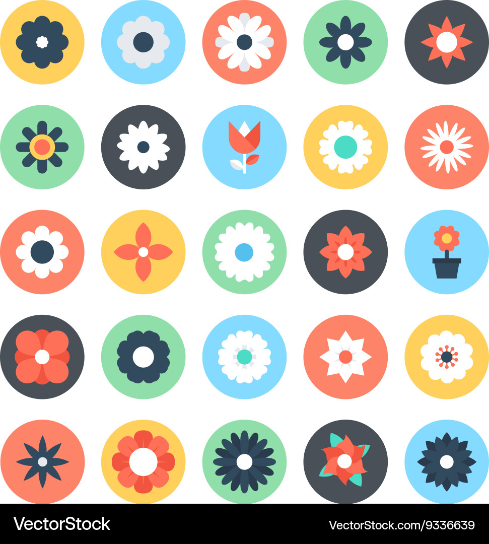 Flowers colored icons 2 Royalty Free Vector Image