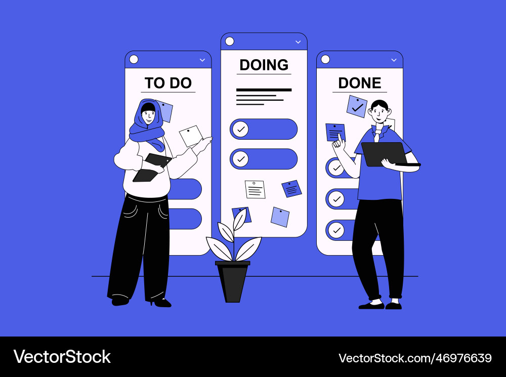 Kanban web concept with character scene in flat Kanban web concept with character scene in flat Vector Image