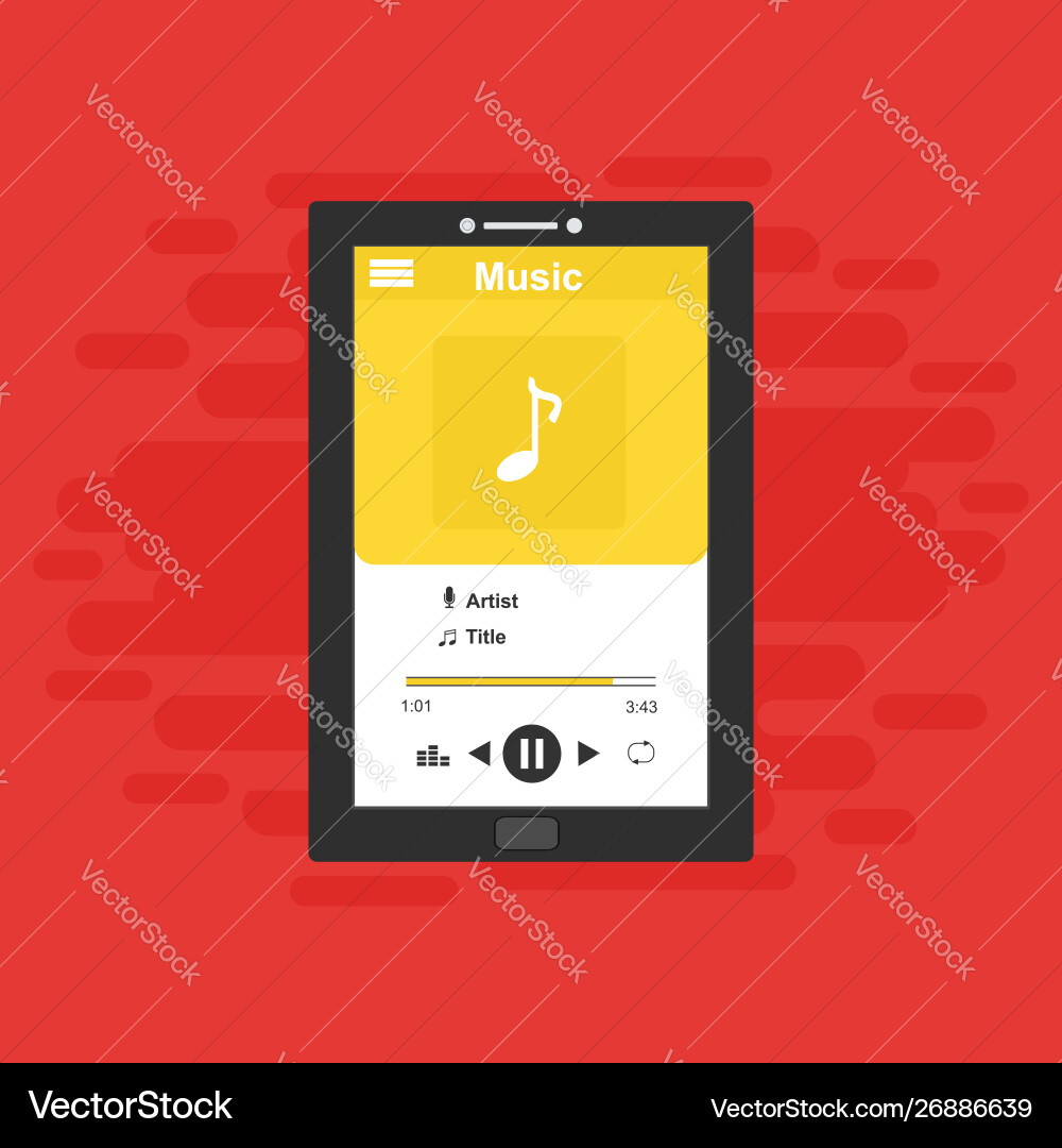 Media player application app template with flat Vector Image