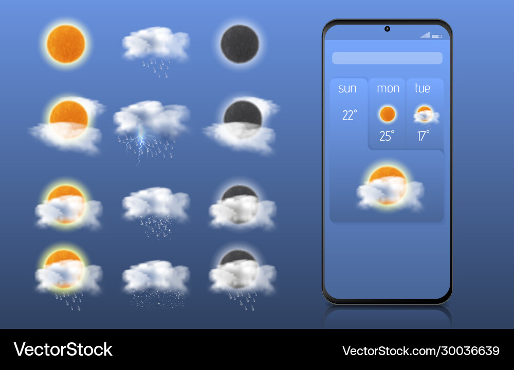 Weather forecast icon set with cloud sun Vector Image