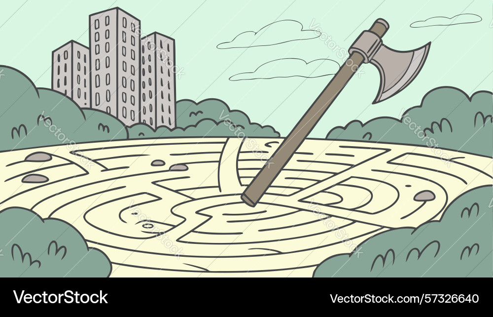 Axe in circular maze challenge and obstacle vector image