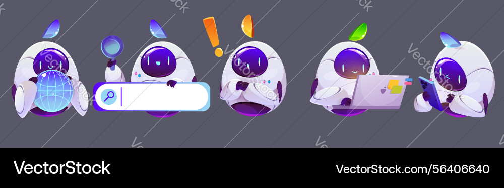 Chatbot ai robot characters set Chatbot ai robot characters set vector image