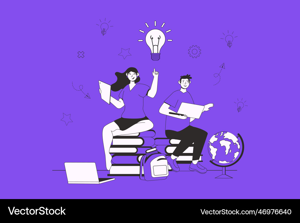 Knowledge web concept with character scene in flat Vector Image