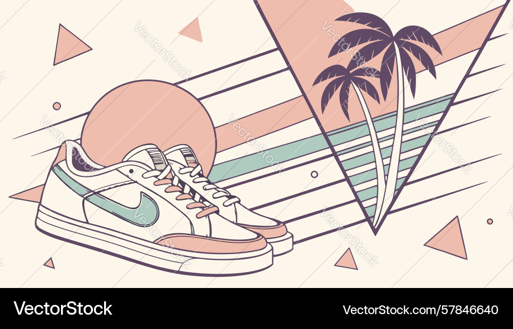 Retro-wave sneakers with geometric rays design Vector Image