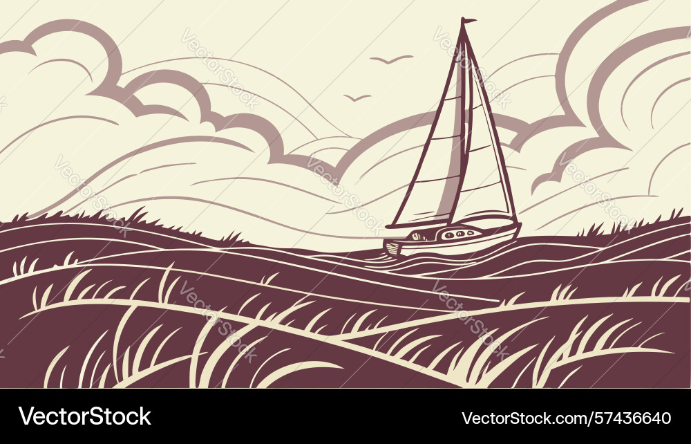 Seashell on a beach with dynamic waves vector image