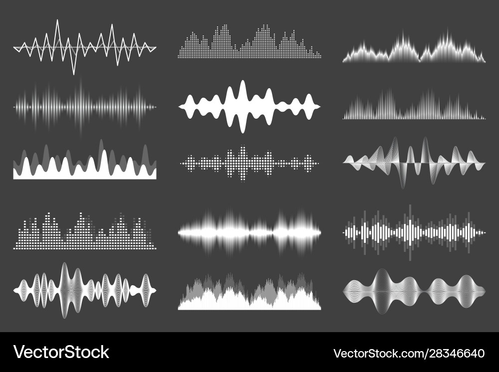 Sound waves collection analog and digital audio Sound waves collection analog and digital audio vector image