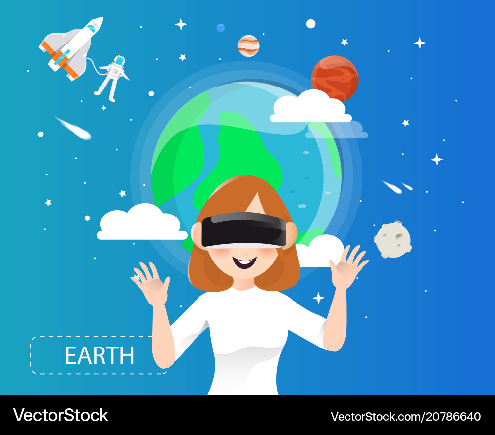 Women wearing virtual reality glasses looking Women wearing virtual reality glasses looking vector image