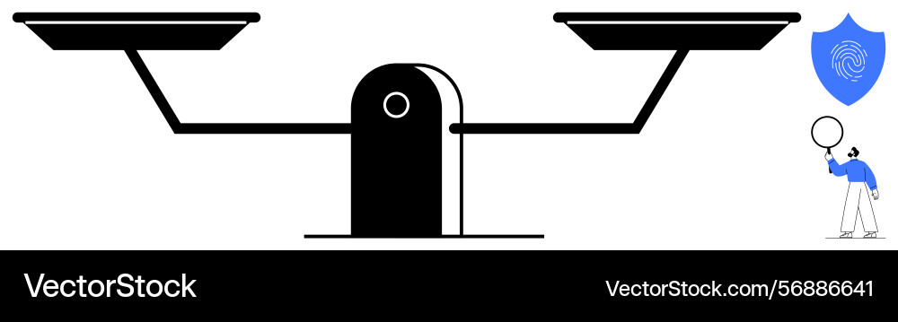 Balancing scale with security emblem and person Balancing scale with security emblem and person Vector Image