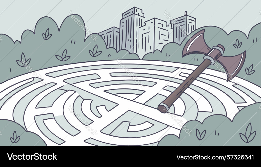 Battle axe in maze finding a way through conflict vector image