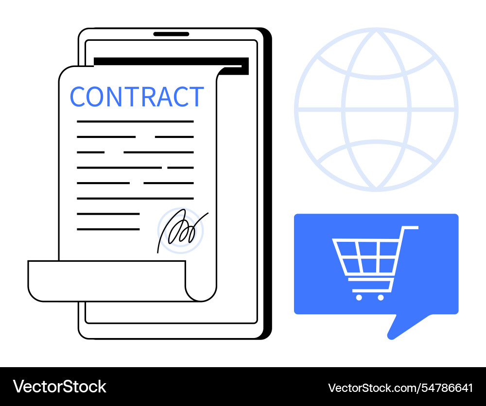 Digital contract signing on a tablet with global Digital contract signing on a tablet with global Vector Image
