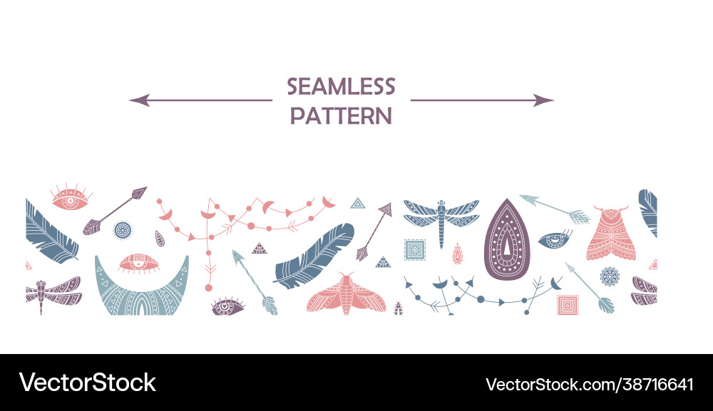 Horizontal seamless pattern with boho elements vector image