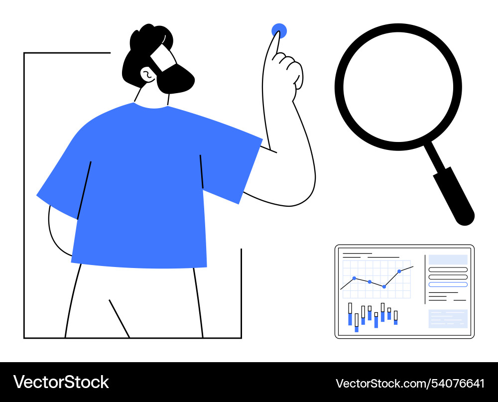 Man analyzing data with magnifying glass Vector Image