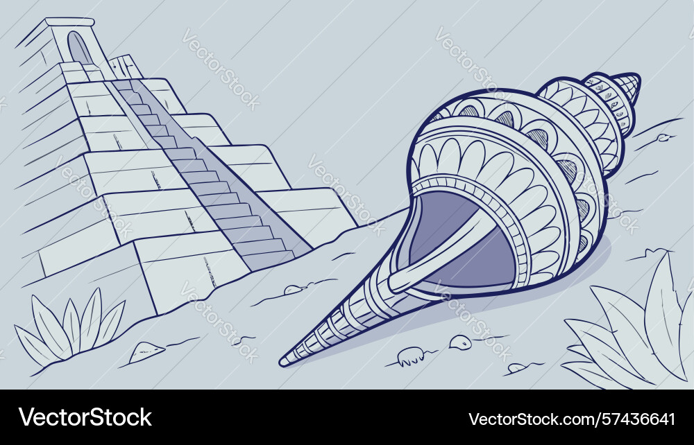 Seashell near ancient pyramids in a mysterious Vector Image