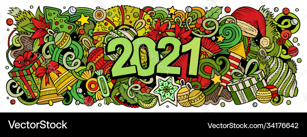 2021 doodles horizontal new year objects 2021 doodles horizontal new year objects Vector Image