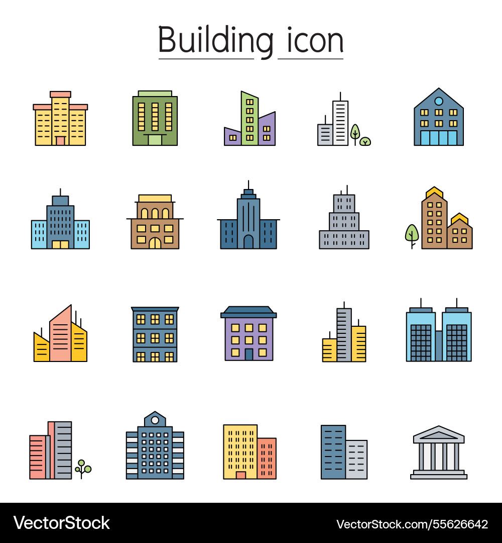 Building icon set in color line style Building icon set in color line style vector image