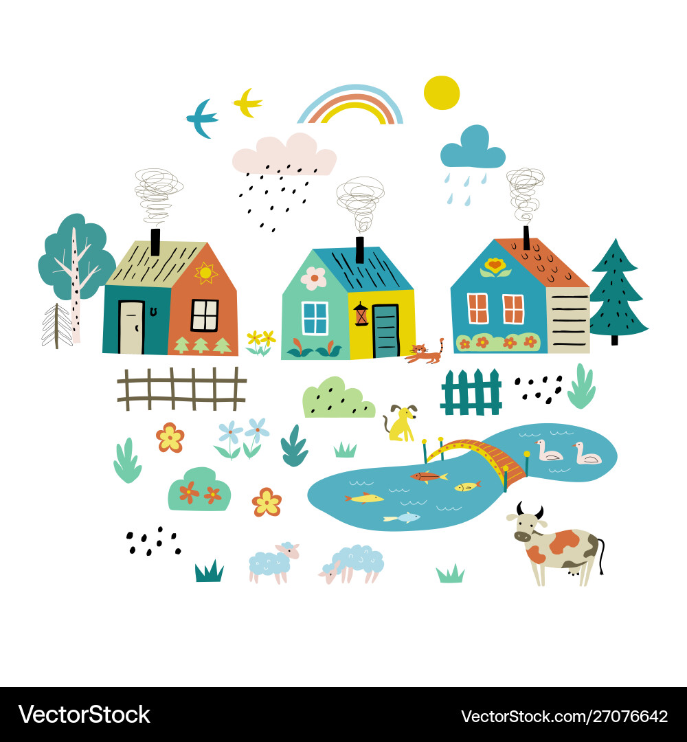 Charming Cartoon Village Landscape vector image