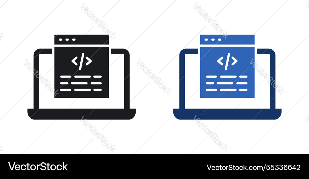 Display code icons set black and colored style Vector Image